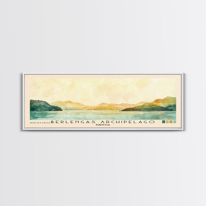 Berlengas Archipelago, Portugal Watercolor Print, Vacation Gift, Portugal Wall Art, Beach Painting, Beach Decor, Large Wall Art, Wood Frame Art