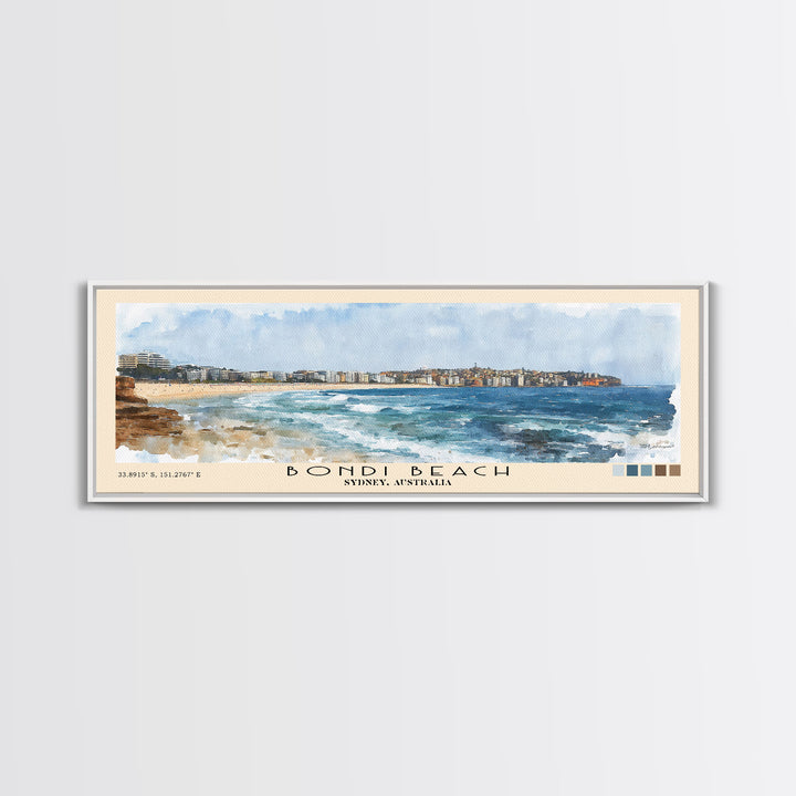 Bondi Beach, Sydney, Australia Watercolor Print, Vacation Gift, Sydney, Australia Wall Art, Beach Painting, Beach Decor, Large Wall Art, Wood Frame Art