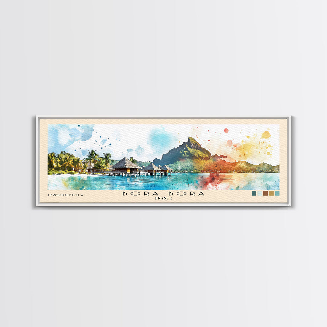 Bora Bora, France Watercolor Beach Print, Vacation Gift, France Wall Art, Framed Canvas Print, Framed Beach Painting