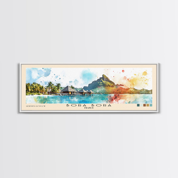 Bora Bora, France Watercolor Beach Print, Vacation Gift, France Wall Art, Framed Canvas Print, Framed Beach Painting