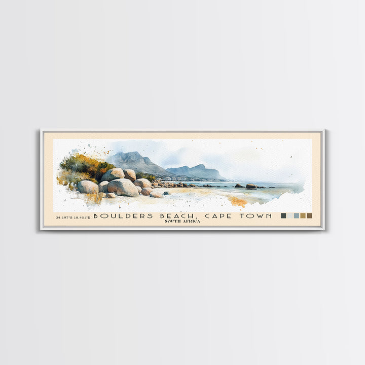 Boulders Beach, Cape Town, South Africa Watercolor Print, Vacation Gift, South Africa Wall Art, Beach Painting, Beach Decor, Large Wall Art, Wood Frame Art