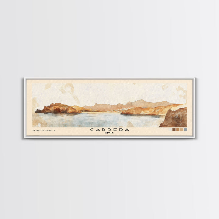 Cabrera, Spain Watercolor Beach Print, Vacation Gift, Spain Wall Art, Framed Canvas Print, Framed Beach Painting