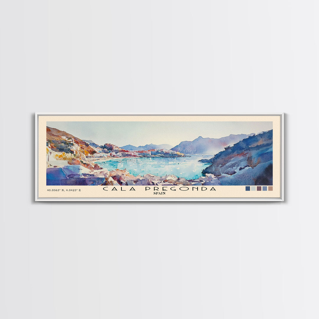Cala Pregonda, Spain Watercolor Print, Vacation Gift, Spain Wall Art, Beach Painting, Beach Decor, Large Wall Art, Wood Frame Art