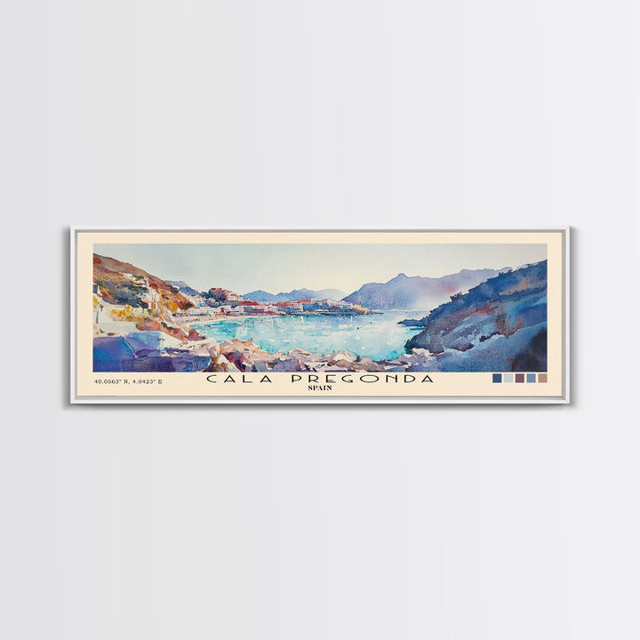 Cala Pregonda, Spain Watercolor Print, Vacation Gift, Spain Wall Art, Beach Painting, Beach Decor, Large Wall Art, Wood Frame Art
