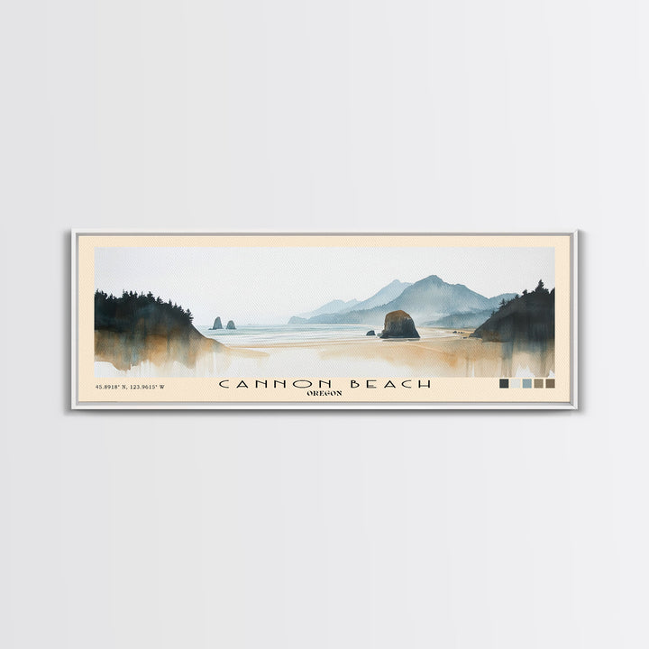 Cannon Beach, Oregon Watercolor Beach Print, Vacation Gift, Oregon Wall Art, Framed Canvas Print, Framed Beach Painting