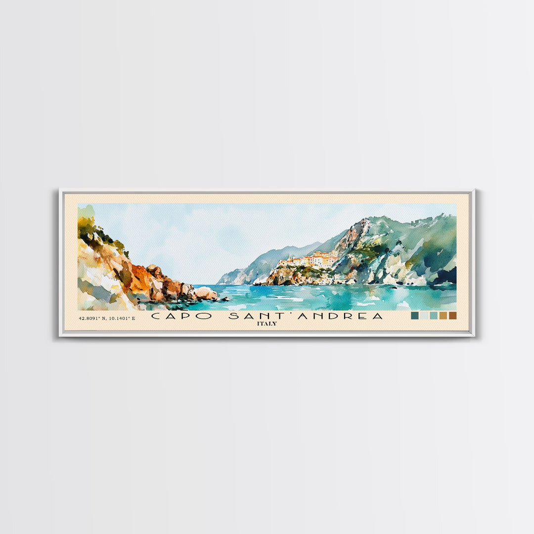 Capo Sant’Andrea, Italy Watercolor Print, Vacation Gift, Italy Wall Art, Beach Painting, Beach Decor, Beach Or Lakehouse Art