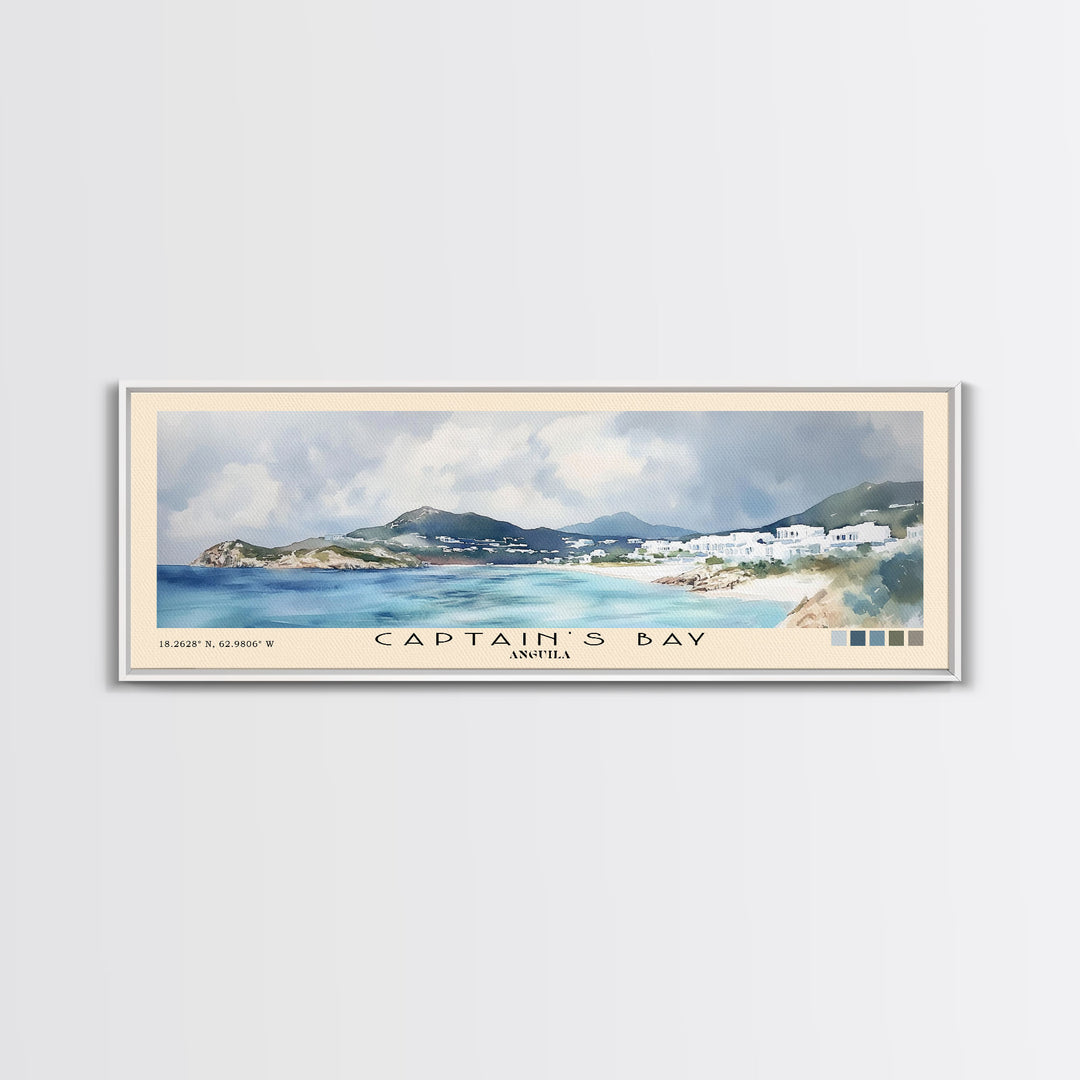 Captain's Bay, Anguila Watercolor Print, Vacation Gift, Anguila Wall Art, Beach Painting, Beach Decor, Large Wall Art, Wood Frame Art