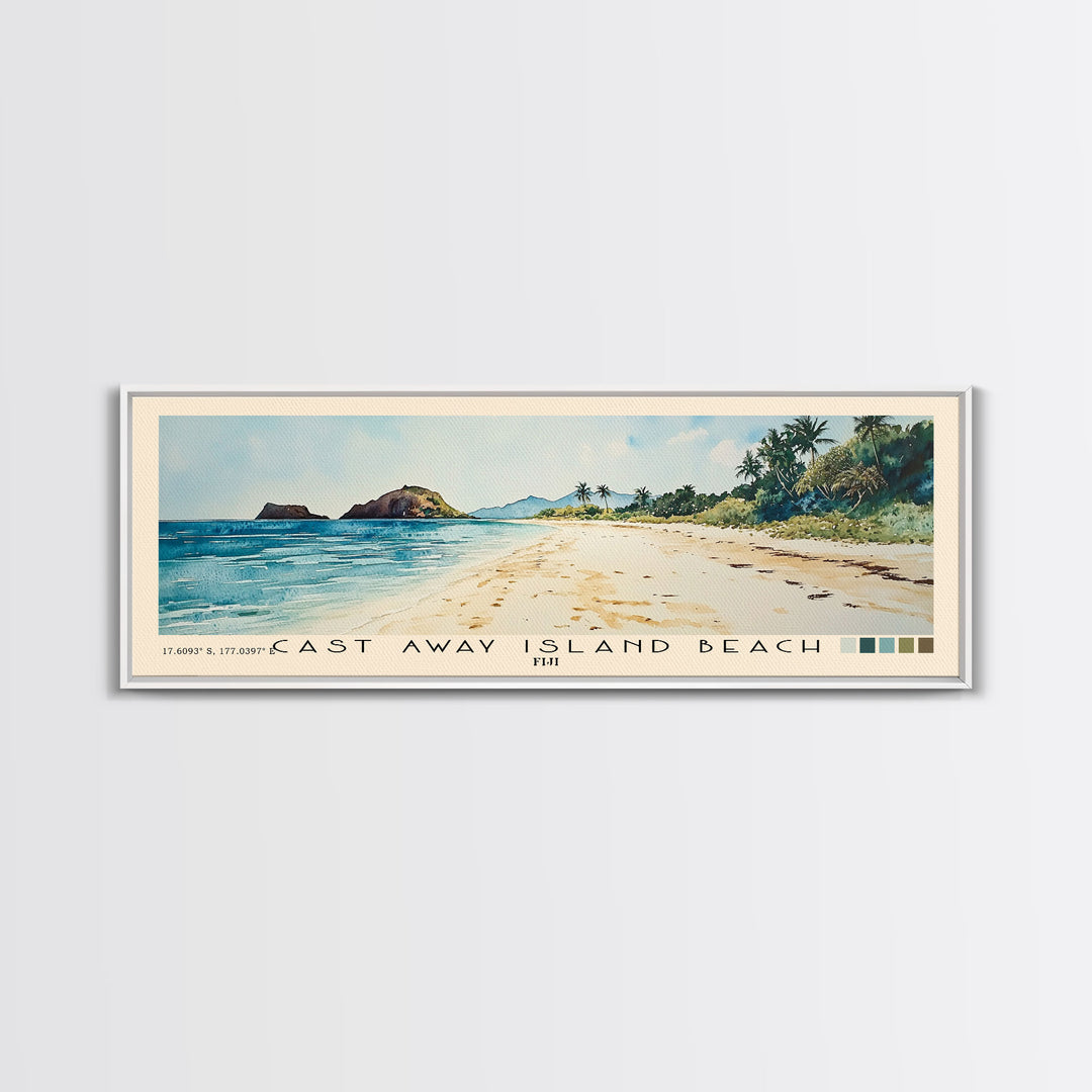 Cast Away Island Beach, Fiji Watercolor Print, Vacation Gift, Fiji Wall Art, Beach Painting, Beach Decor, Large Wall Art, Wood Frame Art