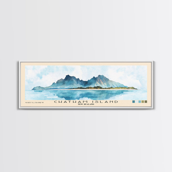 Chatham Island, New Zealand Watercolor Print, Vacation Gift, New Zealand Wall Art, Beach Painting, Beach Decor, Large Wall Art, Wood Frame Art
