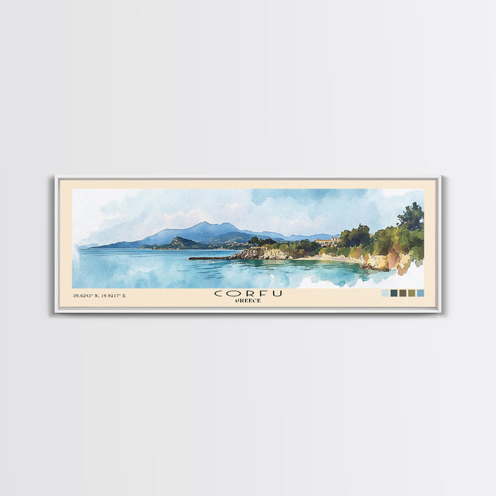 Corfu, Greece Watercolor Beach Print, Vacation Gift, Greece Wall Art, Beach Painting, Beach Decor, Beach Painting