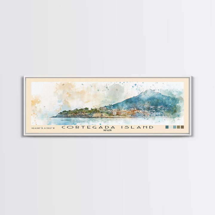 Cortegada Island, Spain Watercolor Beach Print, Vacation Gift, Spain Wall Art, Framed Canvas Print, Framed Beach Painting