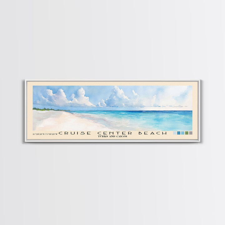 Cruise Center Beach, Turks and Caicos Watercolor Print, Vacation Gift, Turks and Caicos Wall Art, Beach Painting, Beach Decor, Large Wall Art, Wood Frame Art