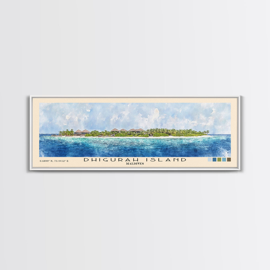 Dhigurah Island, Maldives Watercolor Print, Vacation Gift, Maldives Wall Art, Beach Painting, Beach Decor, Large Wall Art, Wood Frame Art