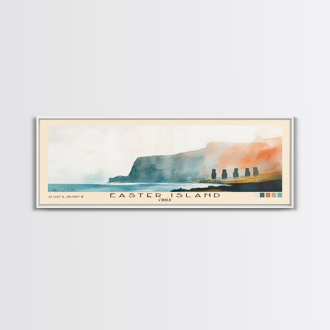 Easter Island, Chile Watercolor Beach Print, Vacation Gift, Chile Wall Art, Beach Painting, Beach Decor, Beach Painting