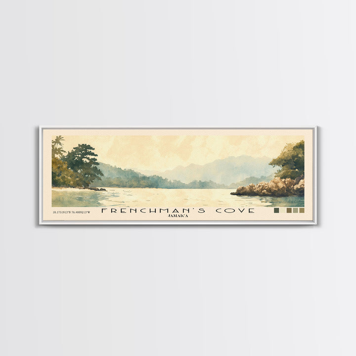 Frenchman’s Cove, Jamaica Watercolor Print, Vacation Gift, Jamaica Wall Art, Beach Painting, Beach Decor, Large Wall Art, Wood Frame Art