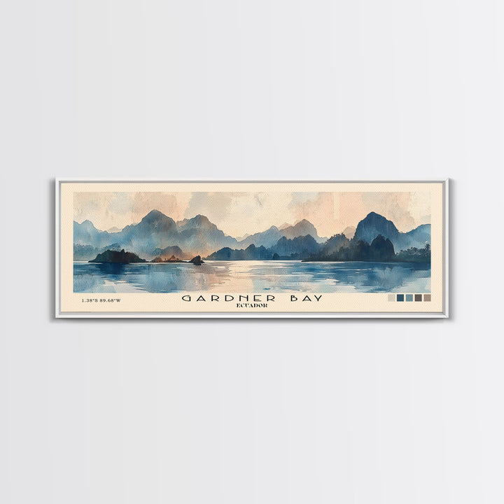 Gardner Bay, Ecuador Watercolor Print, Vacation Gift, Ecuador Wall Art, Beach Painting, Beach Decor, Large Wall Art, Wood Frame Art