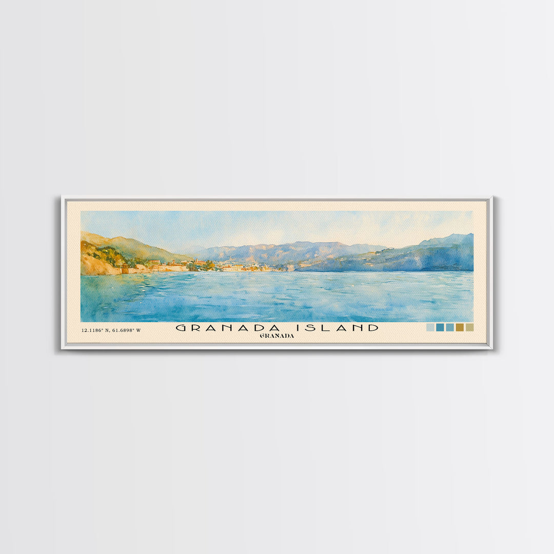 Granada Island, Granada Watercolor Print, Vacation Gift, Granada Wall Art, Beach Painting, Beach Decor, Large Wall Art, Wood Frame Art