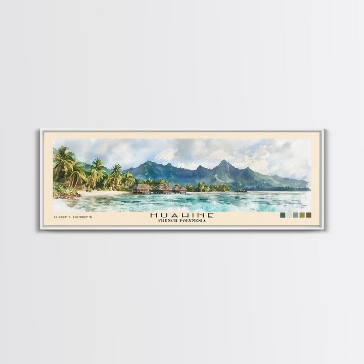 Huahine, French Polynesia Watercolor Print, Vacation Gift, French Polynesia Wall Art, Beach Painting, Beach Decor, Large Wall Art, Wood Frame Art