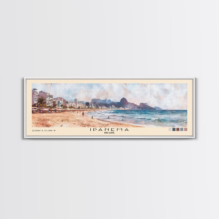 Ipanema, Brazil Watercolor Print, Vacation Gift, Brazil Wall Art, Beach Painting, Beach Decor, Large Wall Art, Wood Frame Art