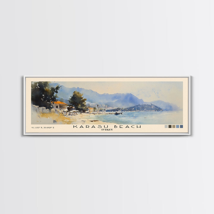 Karasu Beach, Turkey Watercolor Print, Vacation Gift, Turkey Wall Art, Beach Painting, Beach Decor, Large Wall Art, Wood Frame Art