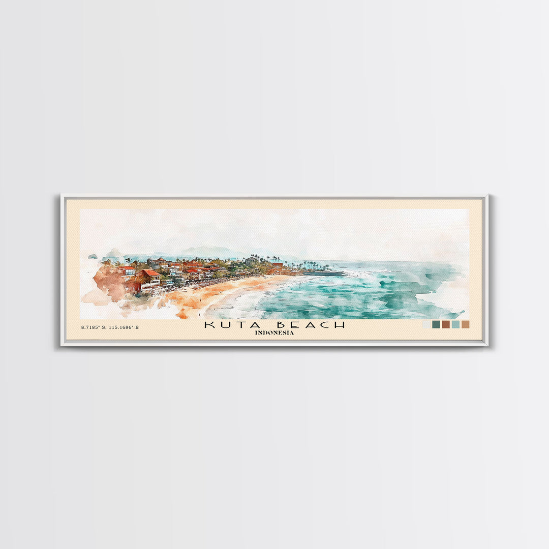 Kuta Beach, Indonesia Watercolor Print, Vacation Gift, Indonesia Wall Art, Beach Painting, Beach Decor, Large Wall Art, Wood Frame Art