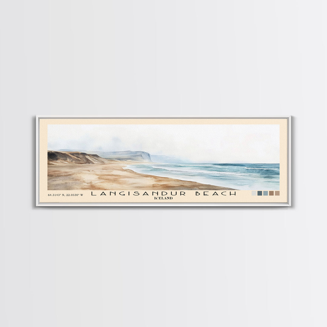 Langisandur Beach, Iceland Watercolor Print, Vacation Gift, Iceland Wall Art, Beach Painting, Beach Decor, Large Wall Art, Wood Frame Art