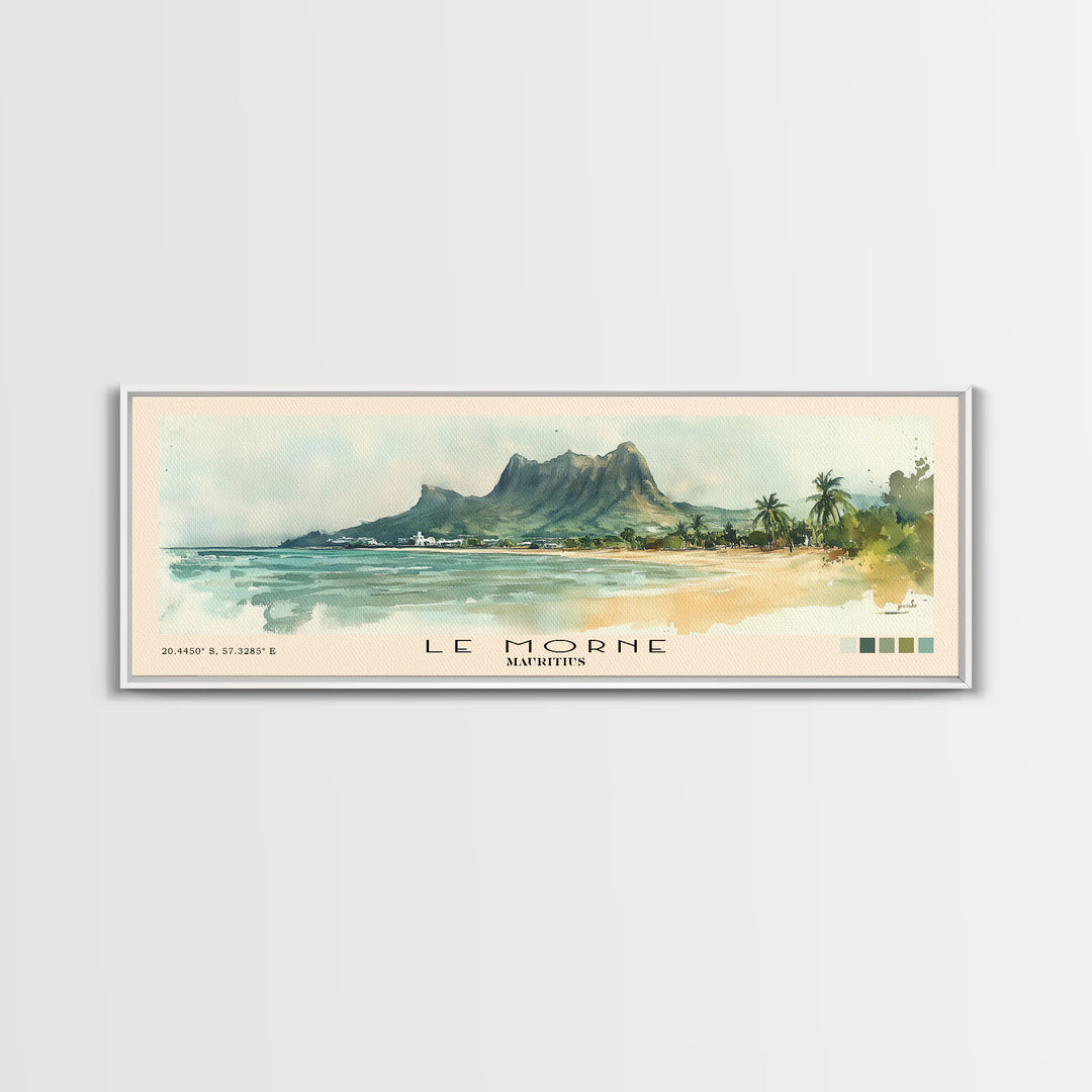 Le Morne, Mauritius Watercolor Print, Vacation Gift, Mauritius Wall Art, Beach Painting, Beach Decor, Large Wall Art, Wood Frame Art