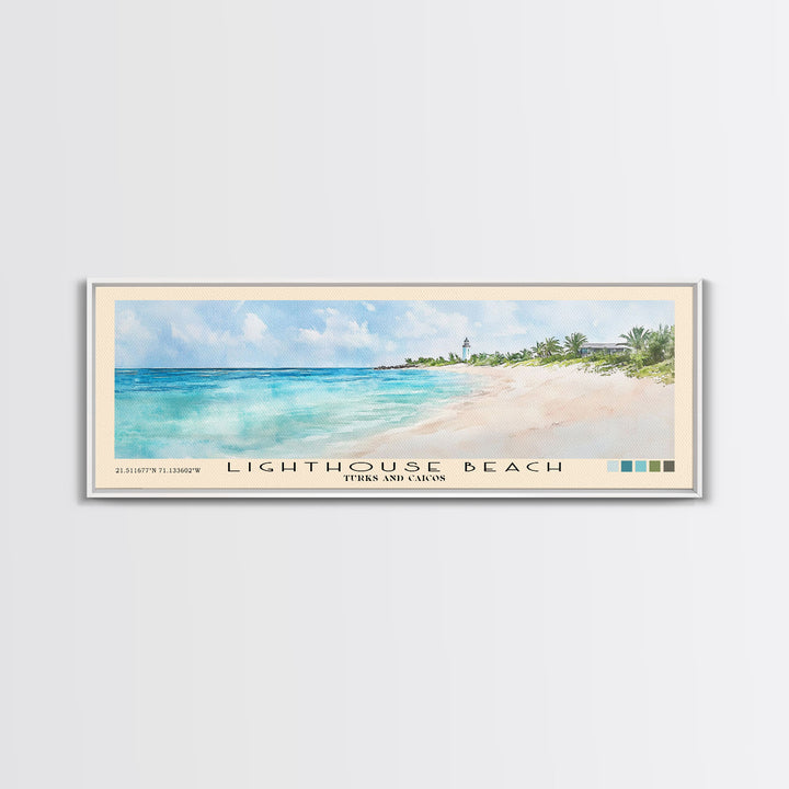 Lighthouse Beach, Turks and Caicos Watercolor Beach Print, Vacation Gift, Turks and Caicos Wall Art, Framed Canvas Print, Framed Beach Painting