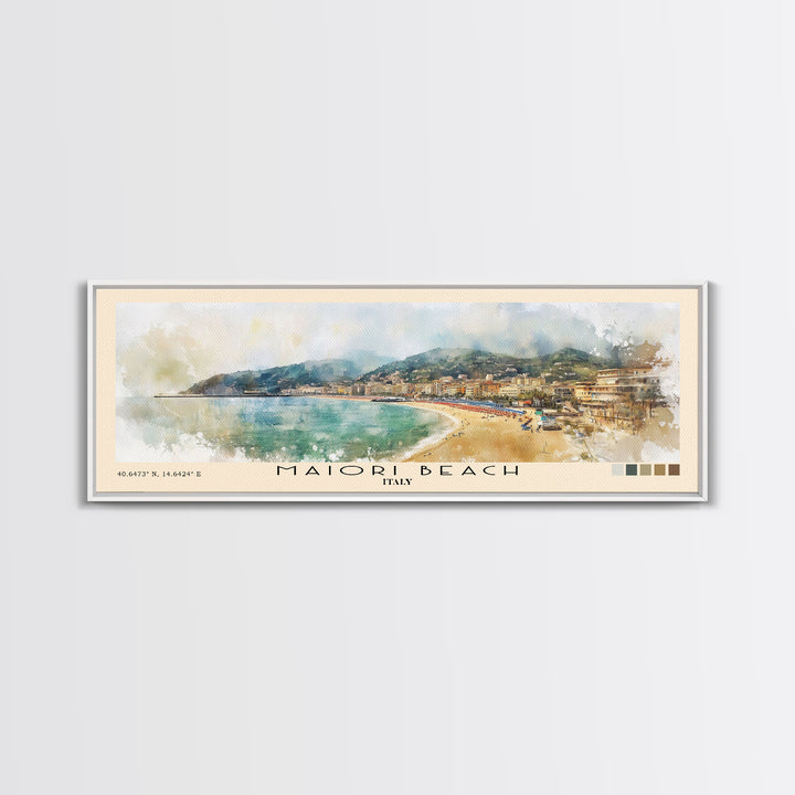 Maiori Beach, Italy Watercolor Print, Vacation Gift, Italy Wall Art, Beach Painting, Beach Decor, Large Wall Art, Wood Frame Art