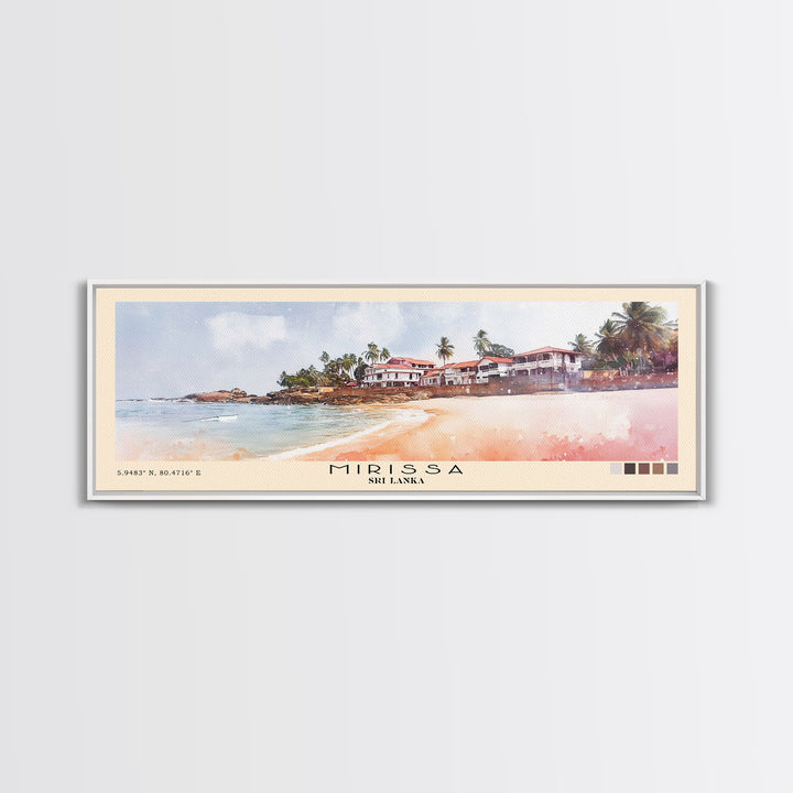 Mirissa, Sri Lanka Watercolor Beach Print, Vacation Gift, Sri Lanka Wall Art, Framed Canvas Print, Framed Beach Painting