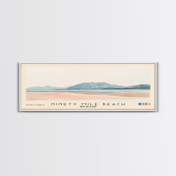 Ninety Mile Beach, New Zealand Watercolor Print, Vacation Gift, New Zealand Wall Art, Beach Painting, Beach Decor, Large Wall Art, Wood Frame Art