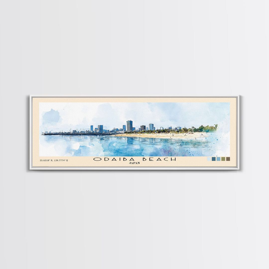 Odaiba Beach, Japan Watercolor Print, Vacation Gift, Japan Wall Art, Beach Painting, Beach Decor, Beach Or Lakehouse Art
