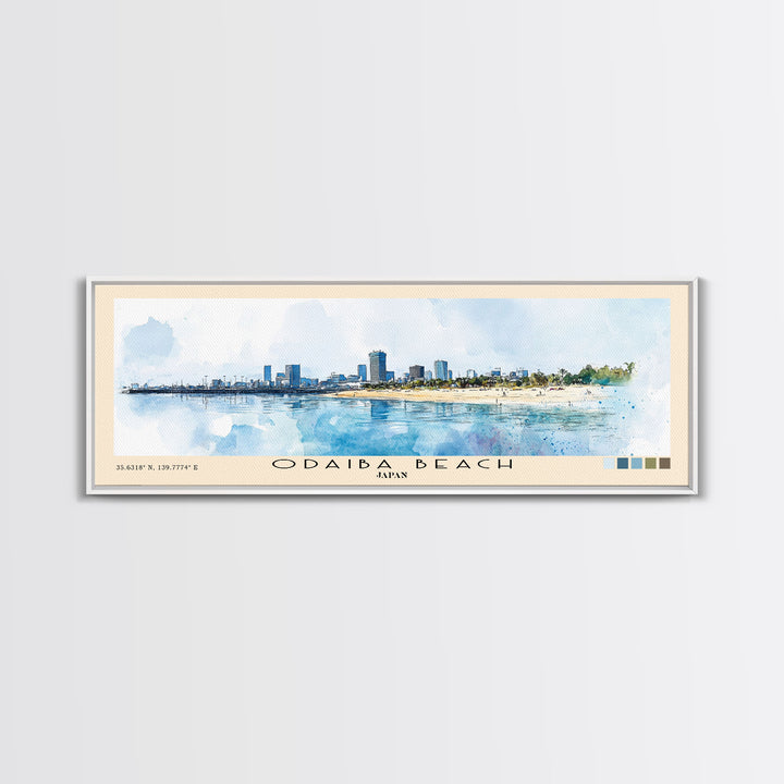 Odaiba Beach, Japan Watercolor Print, Vacation Gift, Japan Wall Art, Beach Painting, Beach Decor, Beach Or Lakehouse Art