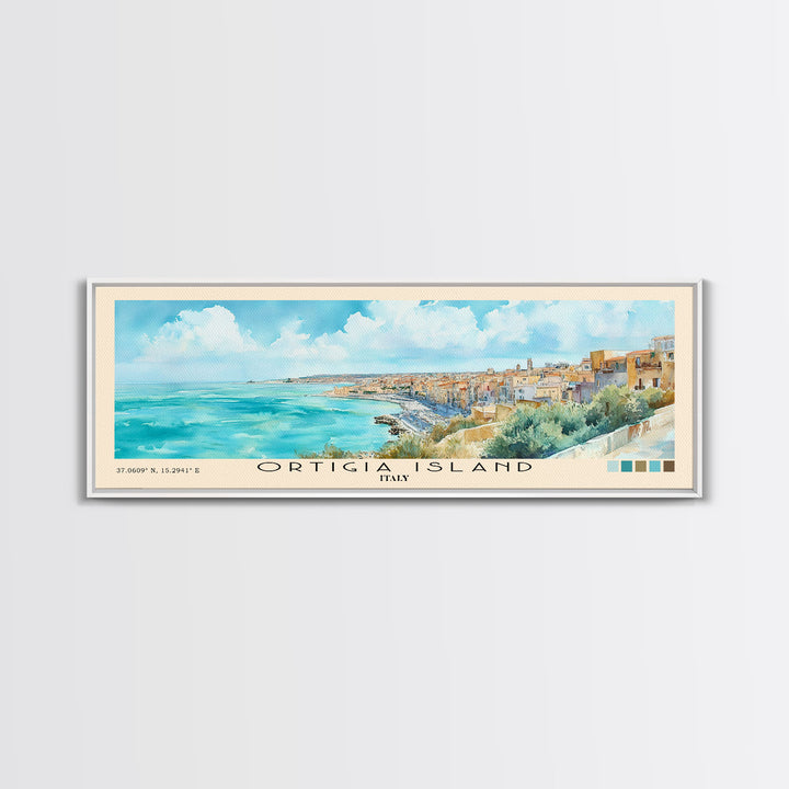 Ortigia Island, Italy Watercolor Print, Vacation Gift, Italy Wall Art, Beach Painting, Beach Decor, Large Wall Art, Wood Frame Art