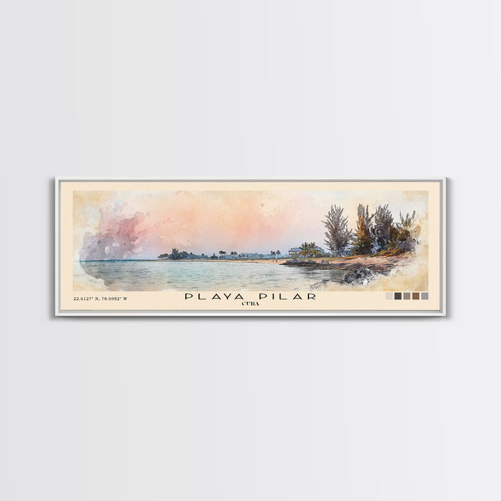 Playa Pilar, Cuba Watercolor Beach Print, Vacation Gift, Cuba Wall Art, Framed Canvas Print, Framed Beach Painting