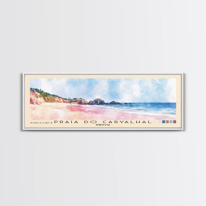 Praia do Carvalhal, Portugal Watercolor Print, Vacation Gift, Portugal Wall Art, Beach Painting, Beach Decor, Large Wall Art, Wood Frame Art