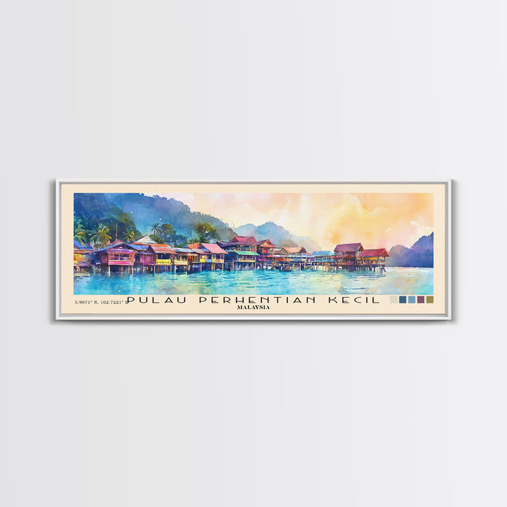 Pulau Perhentian Kecil, Malaysia Watercolor Beach Print, Vacation Gift, Malaysia Wall Art, Framed Canvas Print, Framed Beach Painting