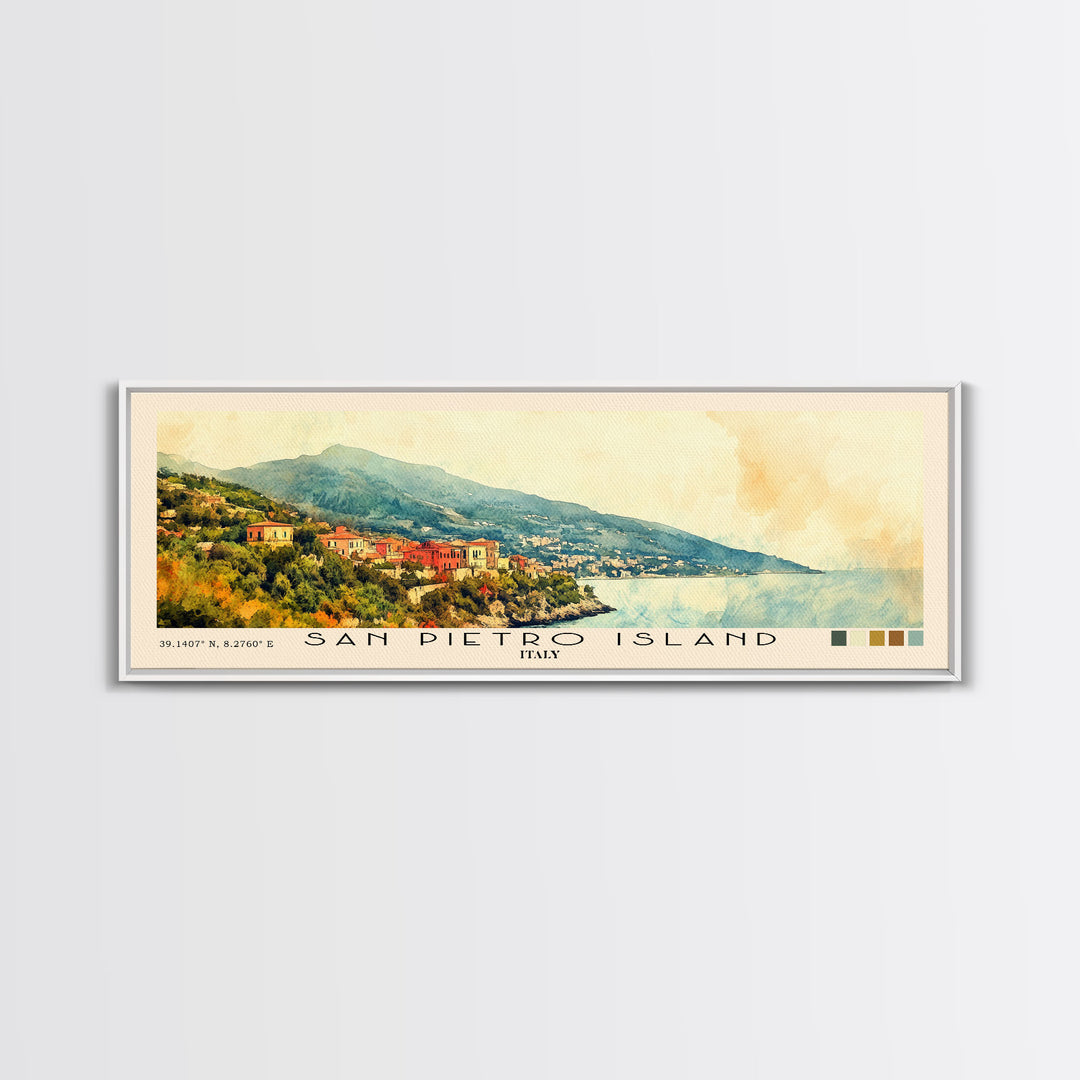San Pietro Island, Italy Watercolor Print, Vacation Gift, Italy Wall Art, Beach Painting, Beach Decor, Large Wall Art, Wood Frame Art
