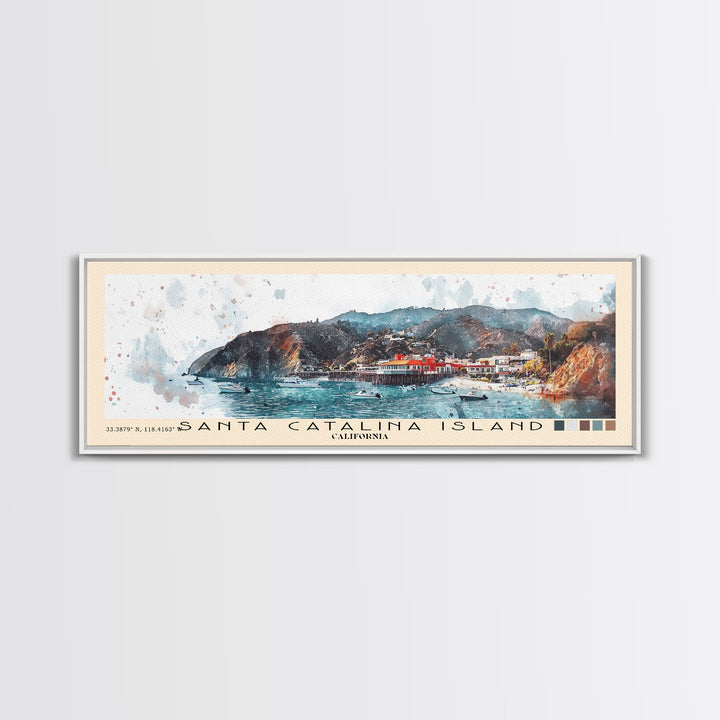 Santa Catalina Island, California Watercolor Beach Print, Vacation Gift, California Wall Art, Framed Canvas Print, Framed Beach Painting