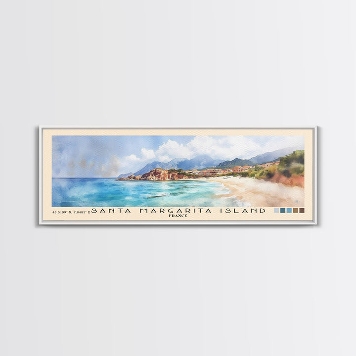 Santa Margarita Island, France Watercolor Print, Vacation Gift, France Wall Art, Beach Painting, Beach Decor, Large Wall Art, Wood Frame Art