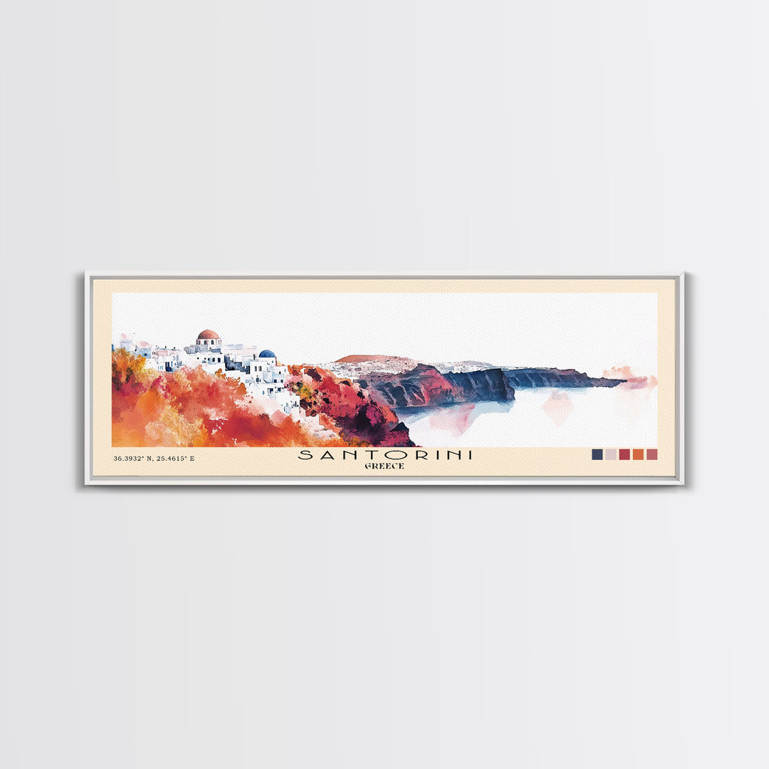 Santorini, Greece Watercolor Beach Print, Vacation Gift, Greece Wall Art, Beach Painting, Beach Decor, Beach Painting