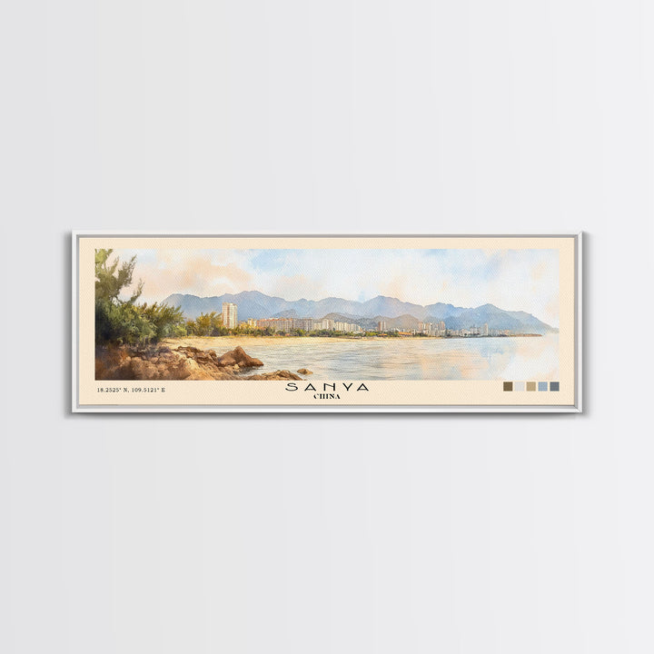 Sanya, China Watercolor Print, Vacation Gift, China Wall Art, Beach Painting, Beach Decor, Large Wall Art, Wood Frame Art
