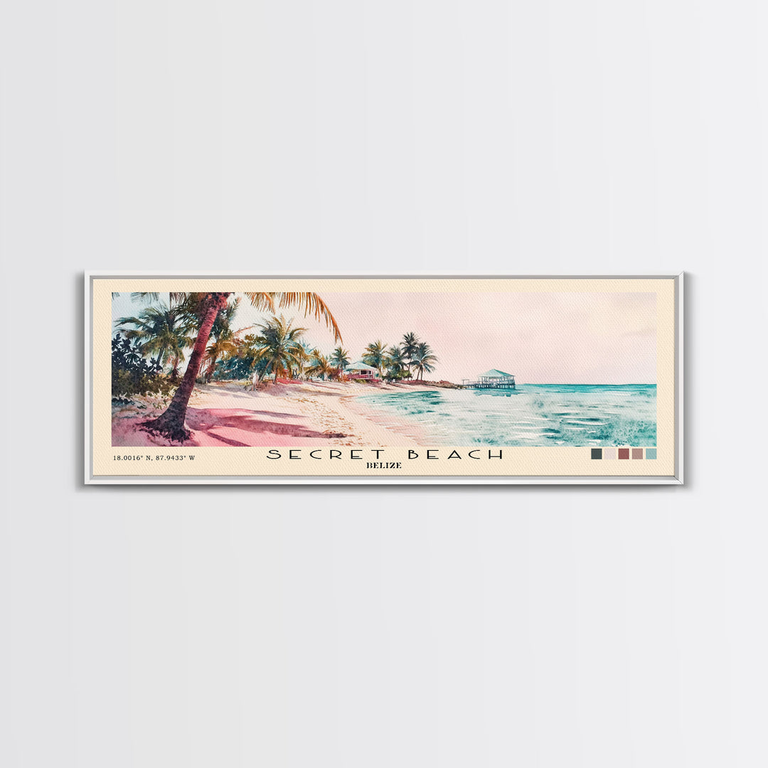 Secret Beach, Belize Watercolor Print, Vacation Gift, Belize Wall Art, Beach Painting, Beach Decor, Large Wall Art, Wood Frame Art
