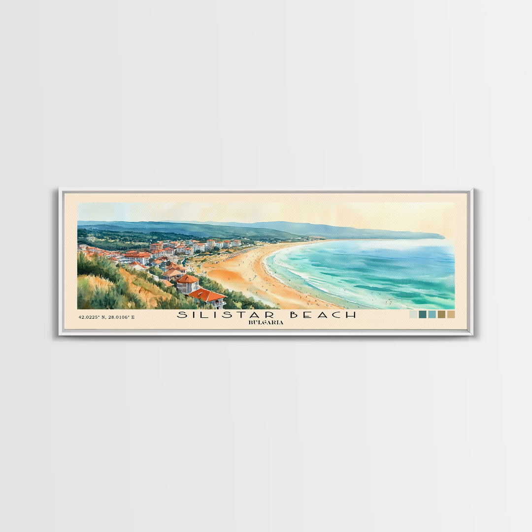 Silistar Beach, Bulgaria Watercolor Beach Print, Vacation Gift, Bulgaria Wall Art, Framed Canvas Print, Framed Beach Painting