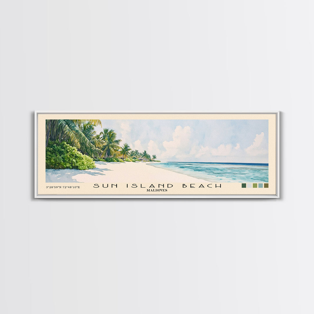 Sun Island Beach, Maldives Watercolor Print, Vacation Gift, Maldives Wall Art, Beach Painting, Beach Decor, Large Wall Art, Wood Frame Art