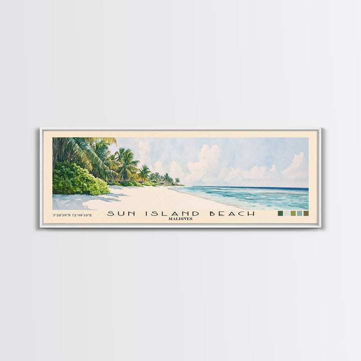 Sun Island Beach, Maldives Watercolor Print, Vacation Gift, Maldives Wall Art, Beach Painting, Beach Decor, Large Wall Art, Wood Frame Art