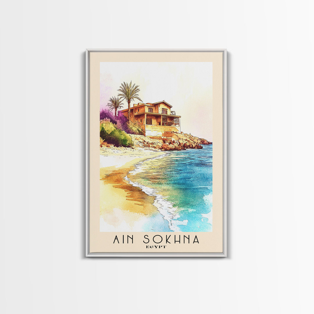 Ain Sokhna, Egypt Watercolor Print, Vacation Gift, Egypt Wall Art, Beach Painting, Beach Decor, Large Wall Art, Wood Frame Art