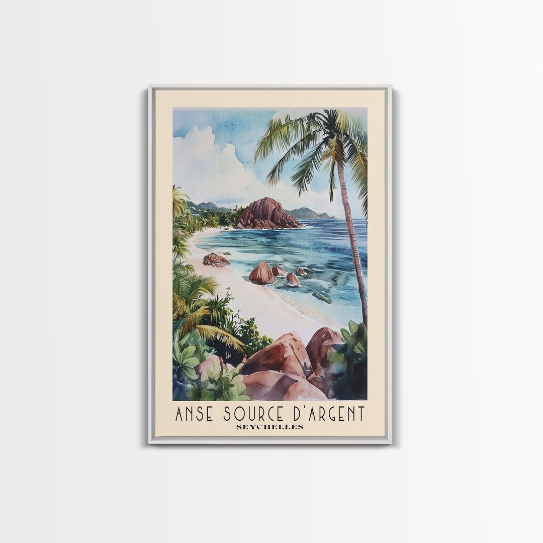 Anse Source d’Argent, Seychelles Watercolor Print, Vacation Gift, Seychelles Wall Art, Beach Painting, Beach Decor, Beach Or Lakehouse Art