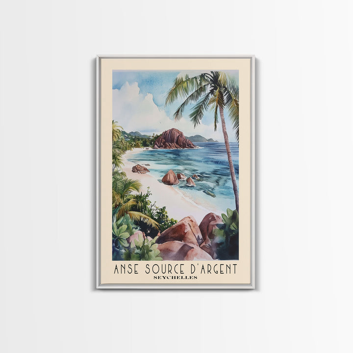 Anse Source d’Argent, Seychelles Watercolor Print, Vacation Gift, Seychelles Wall Art, Beach Painting, Beach Decor, Beach Or Lakehouse Art