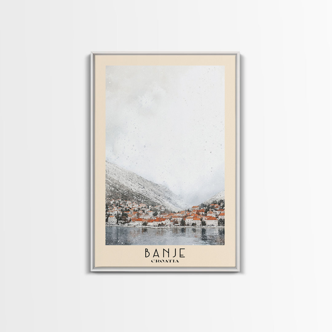 Banje, Croatia Watercolor Print, Vacation Gift, Croatia Wall Art, Beach Painting, Beach Decor, Large Wall Art, Wood Frame Art
